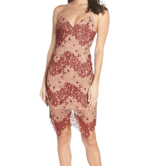 Bardot Dresses & Skirts - BARDOT Two-Tone Lace Dress in Berry/Pink Revolve NWT